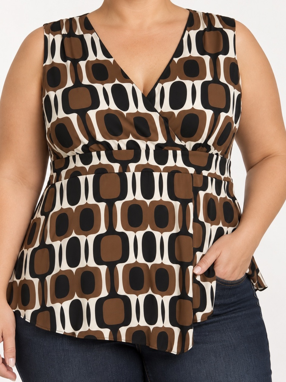 CATO Women’s Brown Geometric V-Neck Sleeveless Top Size 14 -16W